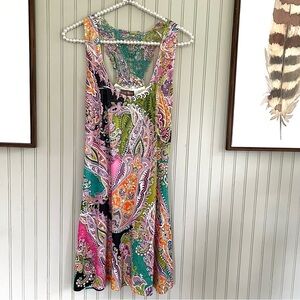 Ocean Blue Bright Multicolored Paisley Racerback Midi Dress Beach Coverup
